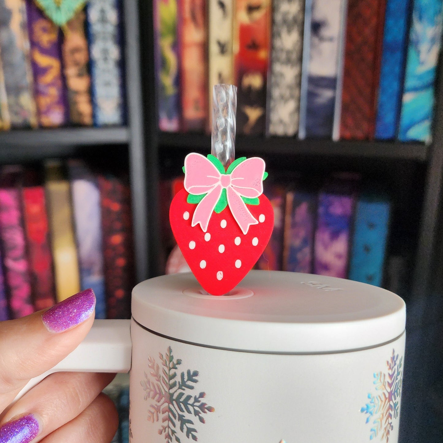 Strawberry Pink Bow 3D Printed Straw Topper