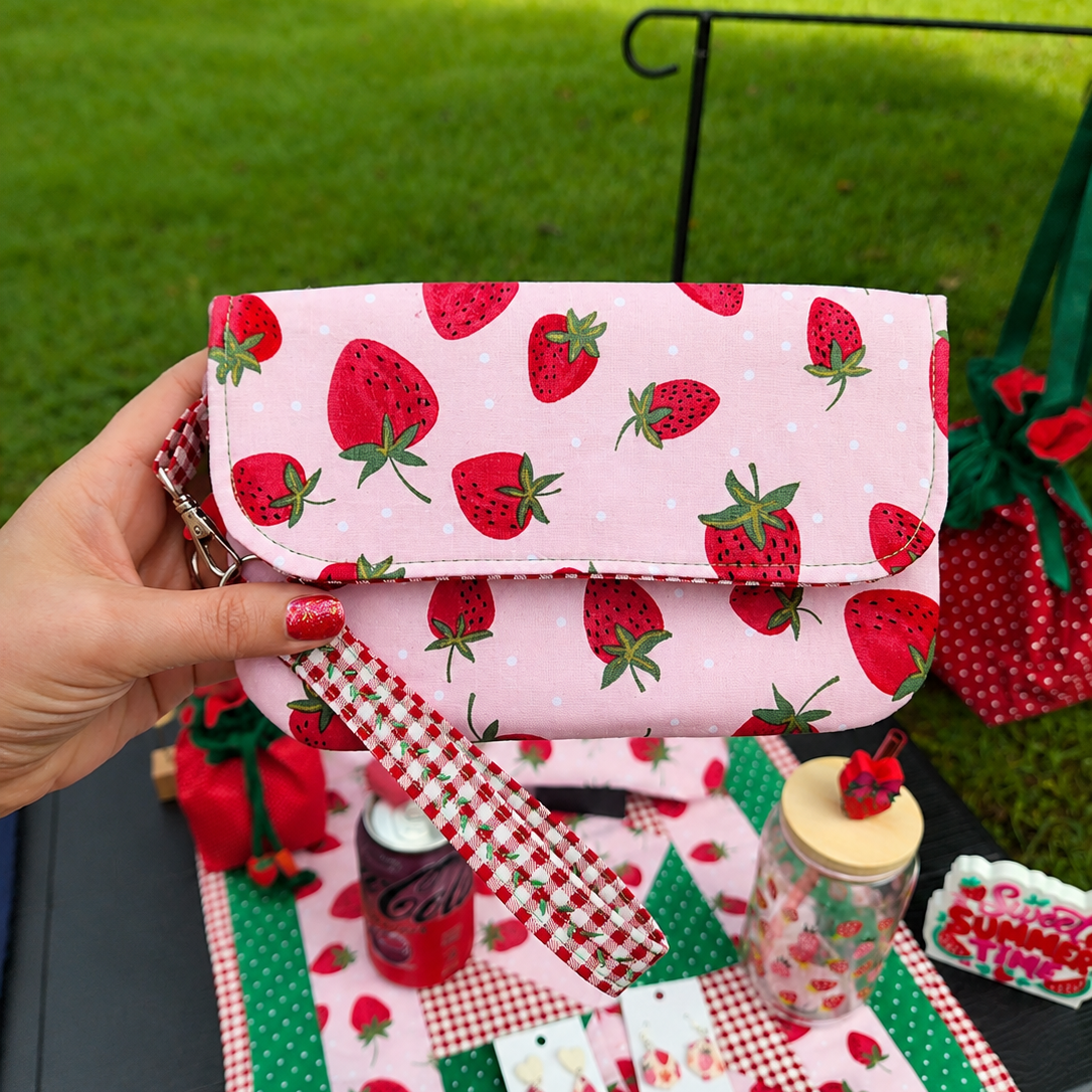 Handmade Strawberry Wristlet Clutch