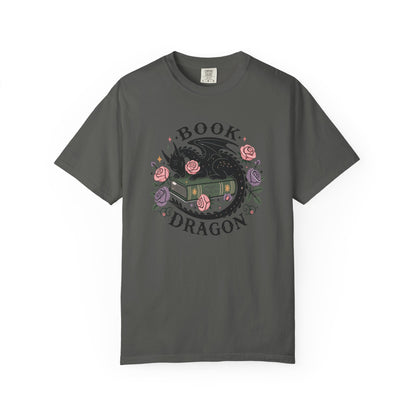 Book Dragon T-Shirt — Floral Reading Dragon Graphic Tee