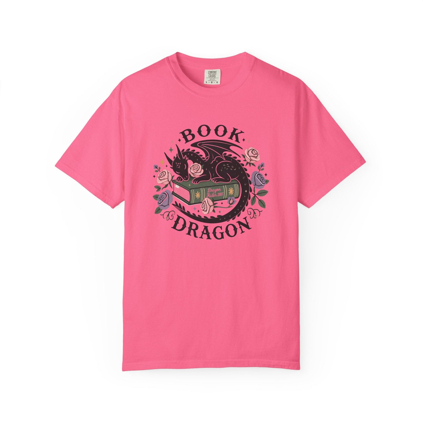 Book Dragon T-Shirt — Floral Reading Dragon Graphic Tee