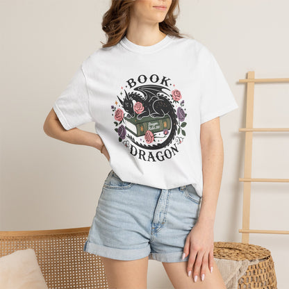 Book Dragon T-Shirt — Floral Reading Dragon Graphic Tee