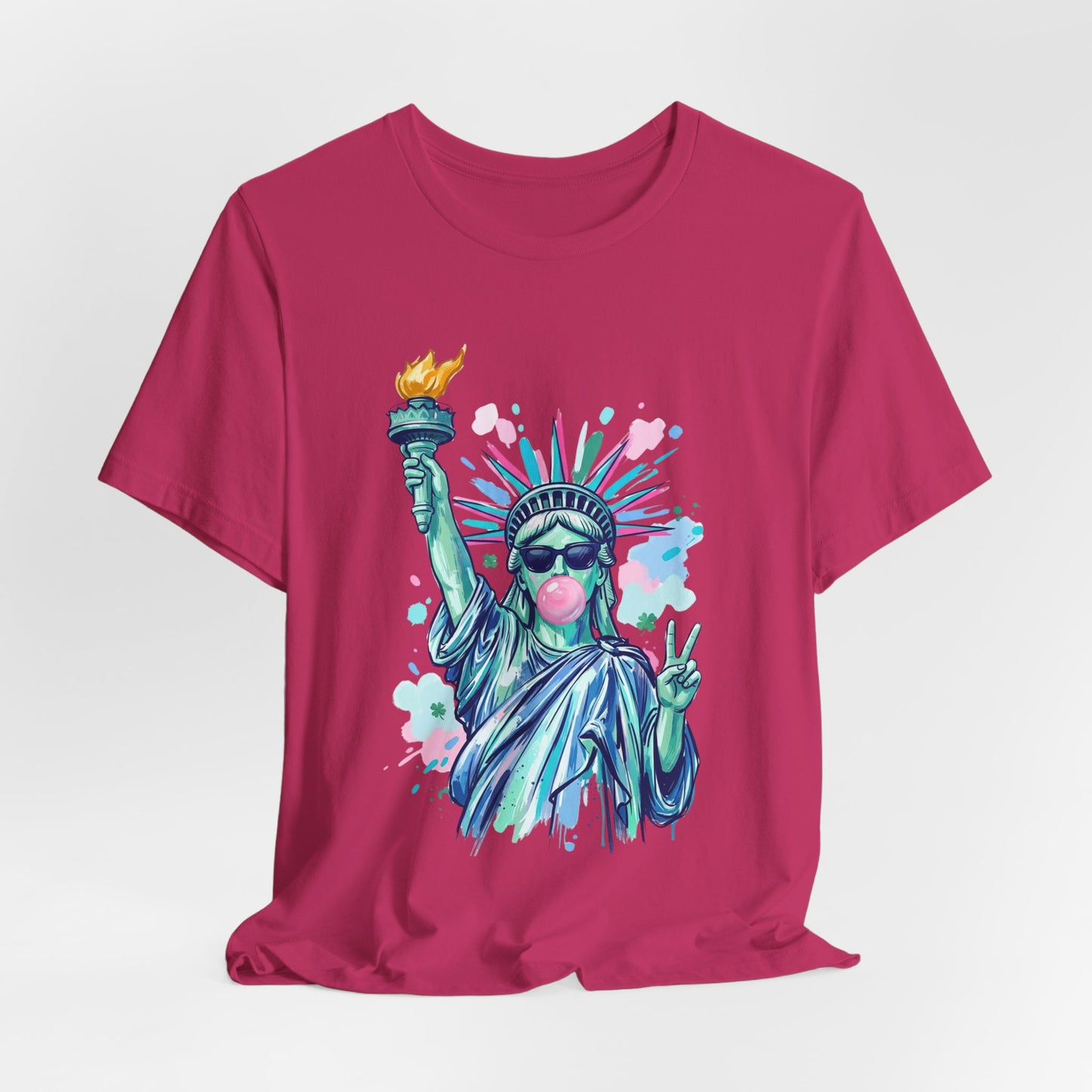 Statue of Liberty Bubblegum Tee — Retro Patriotic Graphic T-Shirt