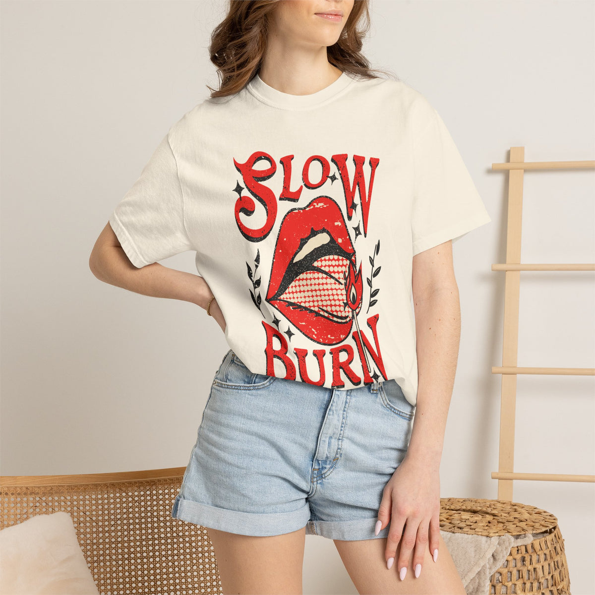 Slow Burn Graphic T-Shirt — Red Lips Retro Rock Tee