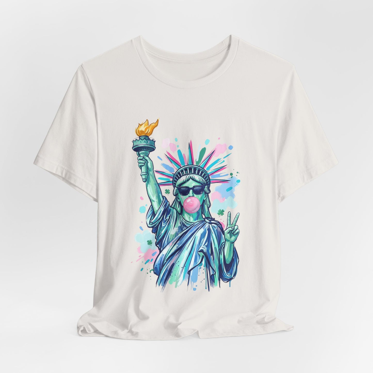 Statue of Liberty Bubblegum Tee — Retro Patriotic Graphic T-Shirt