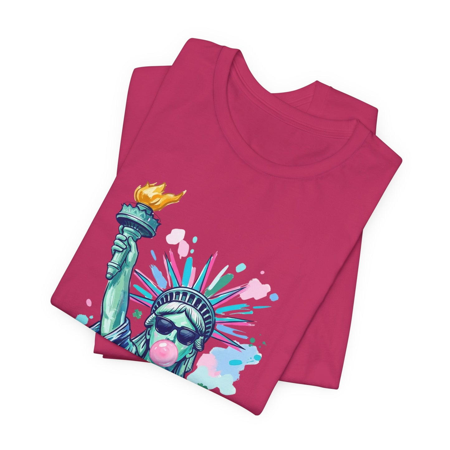 Statue of Liberty Bubblegum Tee — Retro Patriotic Graphic T-Shirt