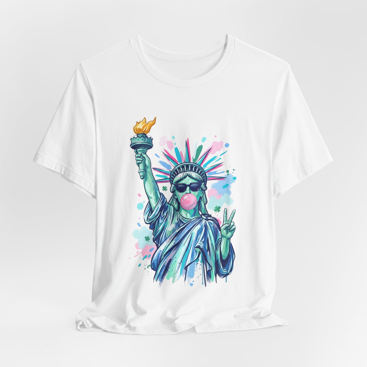 Statue of Liberty Bubblegum Tee — Retro Patriotic Graphic T-Shirt