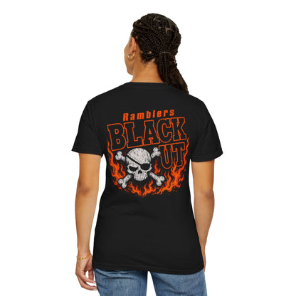 Ramblers Blackout Skull T-Shirt — Flaming Skull Band Tee