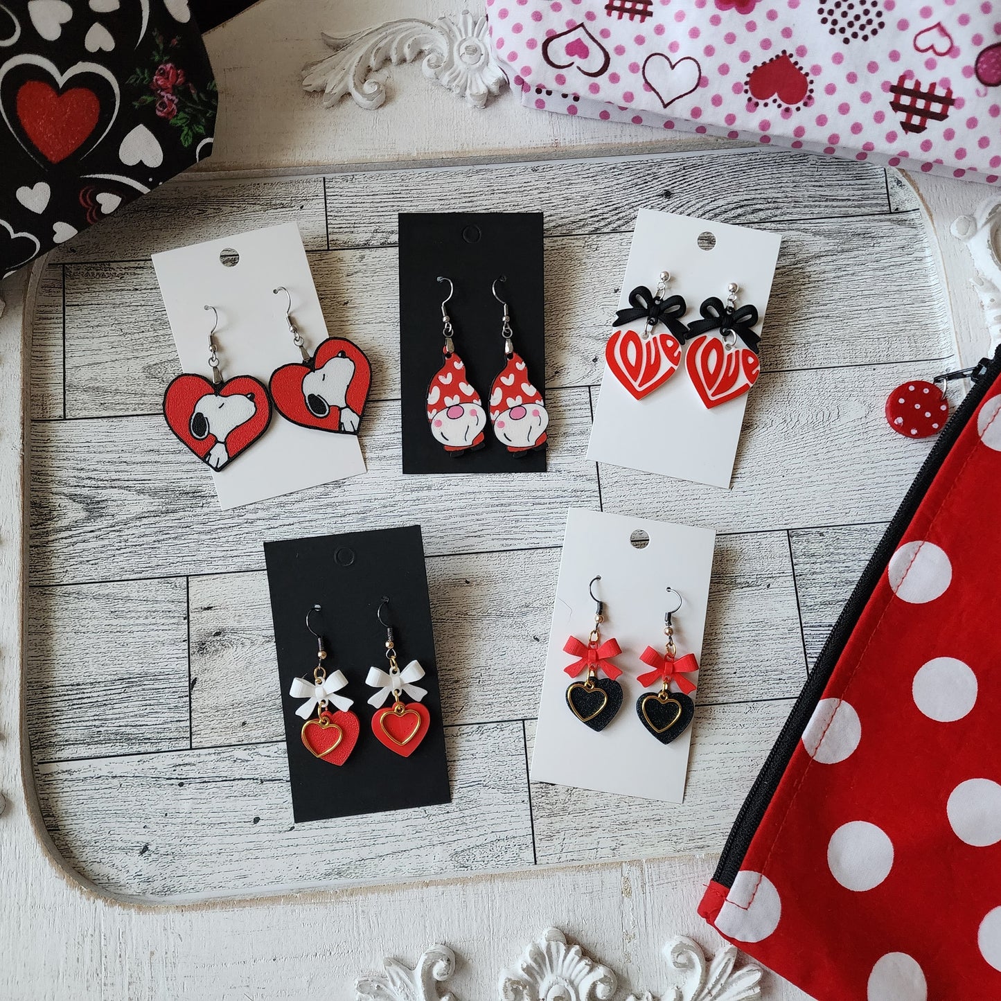 3D Earrings - Red, Black & White Collection
