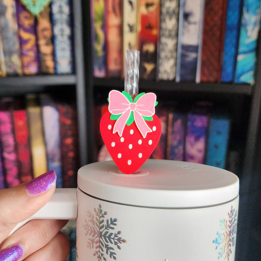Strawberry Pink Bow 3D Printed Straw Topper