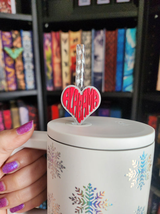 Alabama Heart 3D Printed Straw Topper