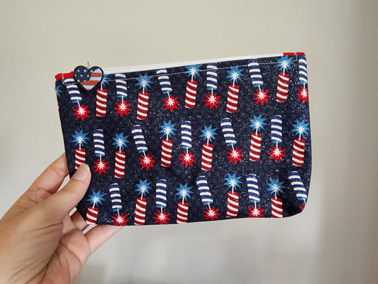 Handmade Sewn Patriotic Zipper Top Bag