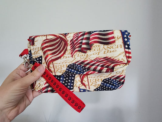 Handmade Sewn Patriotic 8.5 x 5.5 Wristlet Clutch