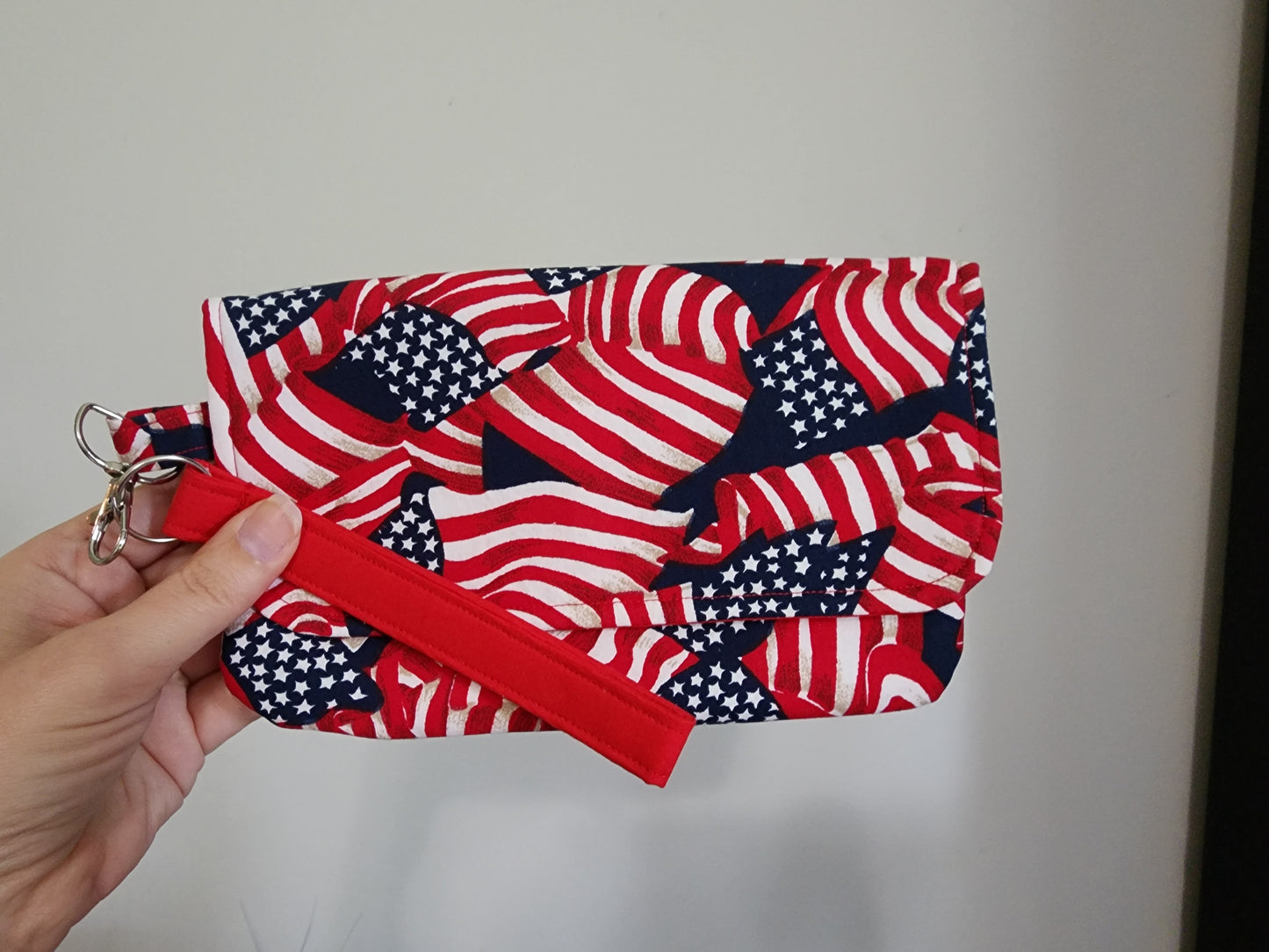 Handmade Sewn Patriotic 8.5 x 5.5 Wristlet Clutch