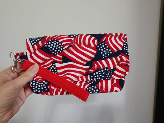 Handmade Sewn Patriotic 8.5 x 5.5 Wristlet Clutch