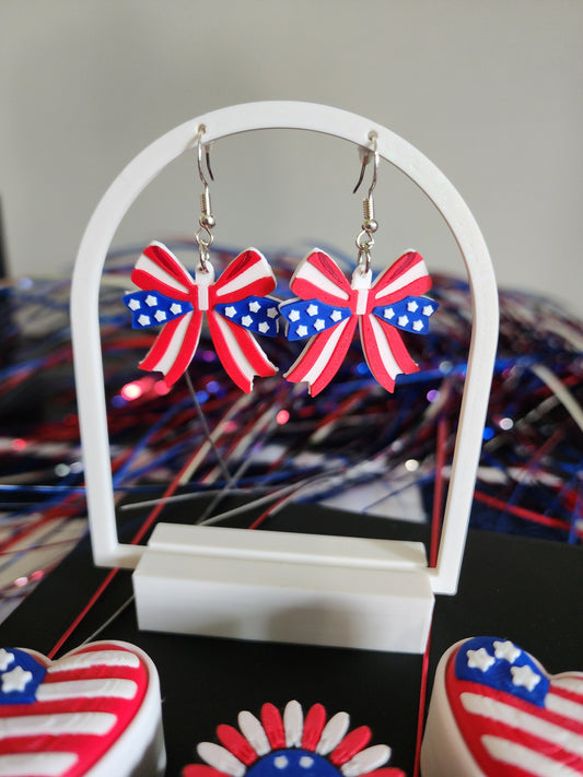 3D Printed Patriotic Bow Earrings