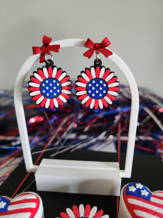 3D Printed Patriotic Flower Earrings