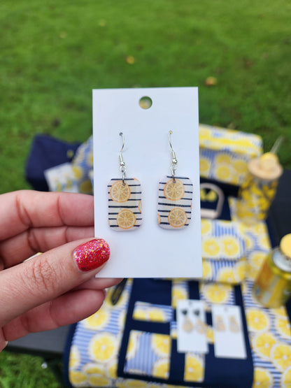 Lemon Stripe Polymer Clay Earrings with Silver Fish Hooks