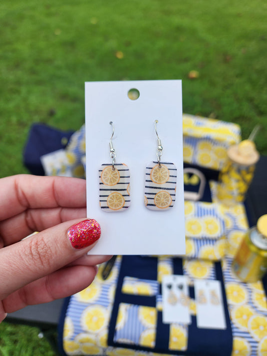 Lemon Stripe Polymer Clay Earrings with Silver Fish Hooks