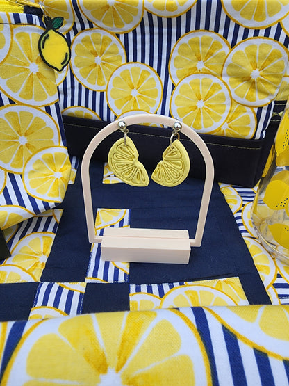 Sparkle Lemon Slice Polymer Clay Earrings | Summer Citrus Earrings