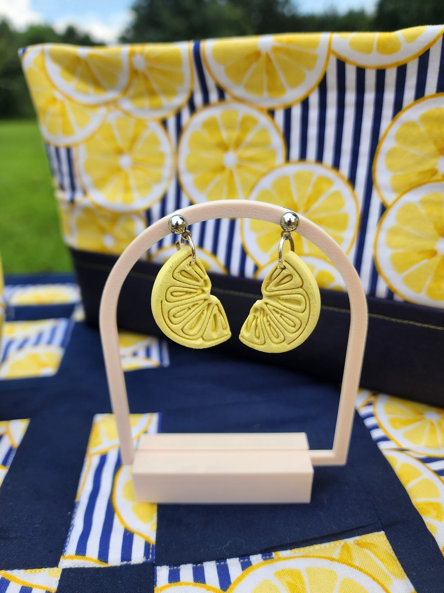 Sparkle Lemon Slice Polymer Clay Earrings | Summer Citrus Earrings