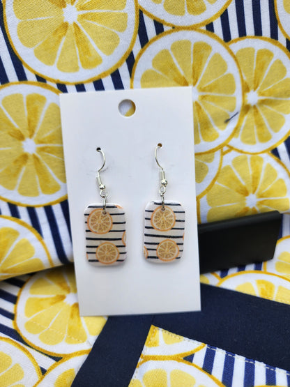 Lemon Stripe Polymer Clay Earrings with Silver Fish Hooks