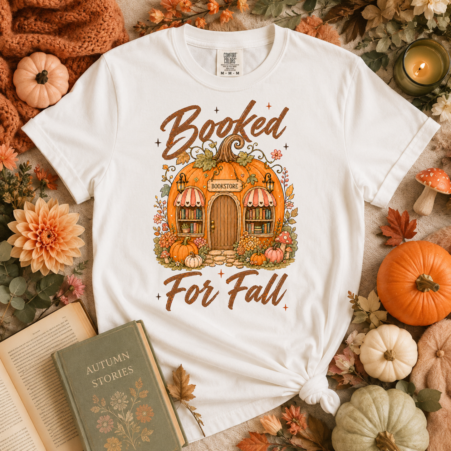 Booked for Fall T-Shirt — Pumpkin Cottage Autumn Reading Tee