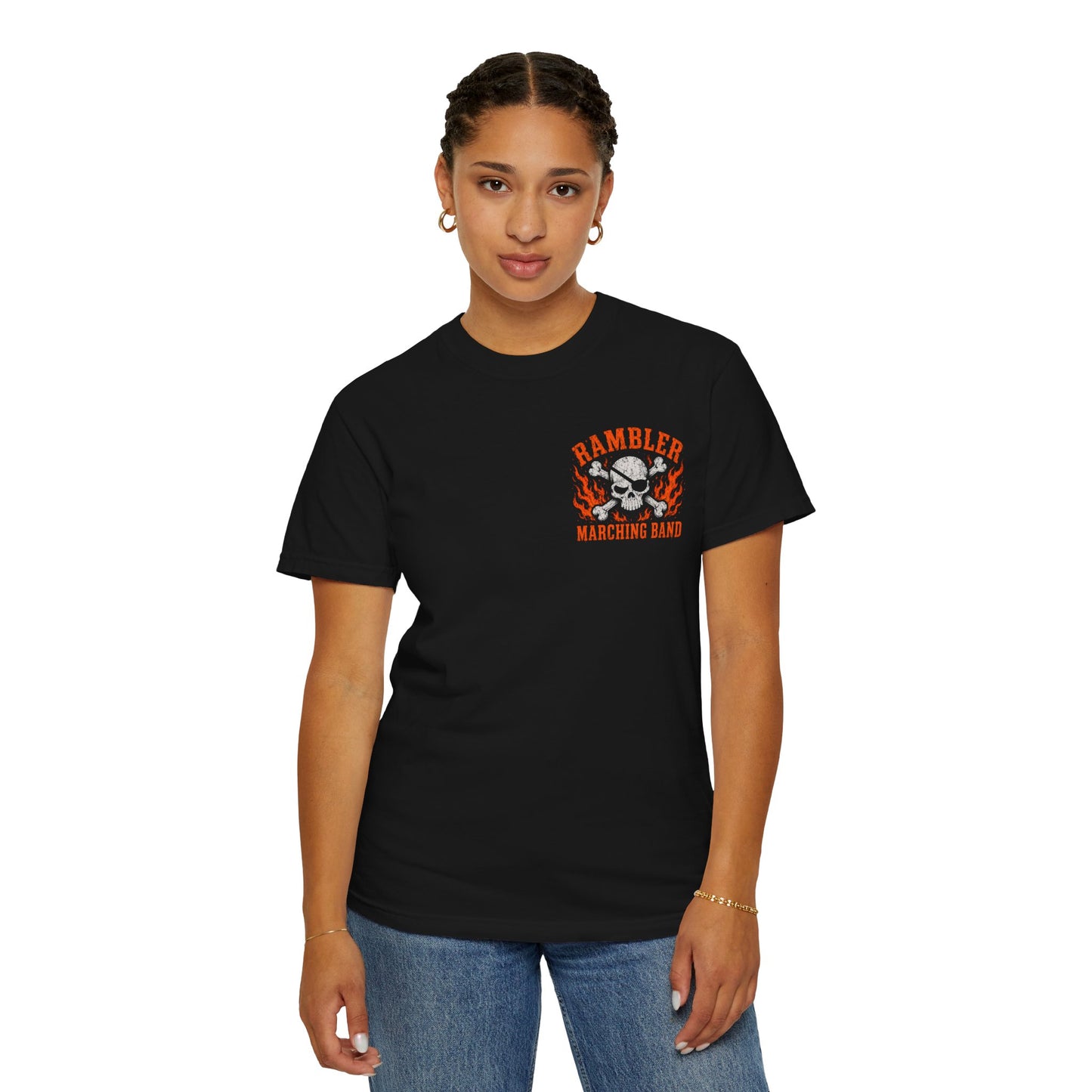 Ramblers Blackout Skull T-Shirt — Flaming Skull Band Tee