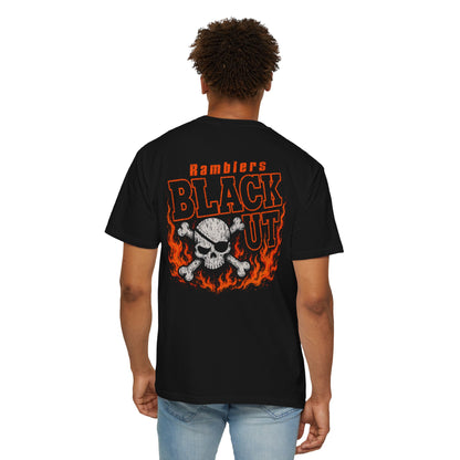 Ramblers Blackout Skull T-Shirt — Flaming Skull Band Tee