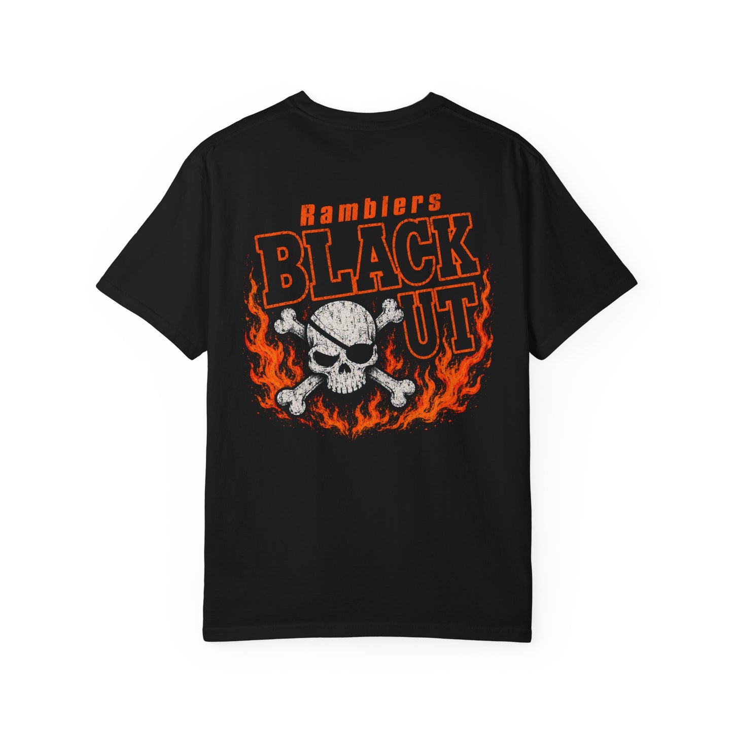 Ramblers Blackout Skull T-Shirt — Flaming Skull Band Tee
