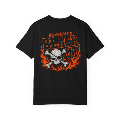 Ramblers Blackout Skull T-Shirt — Flaming Skull Band Tee