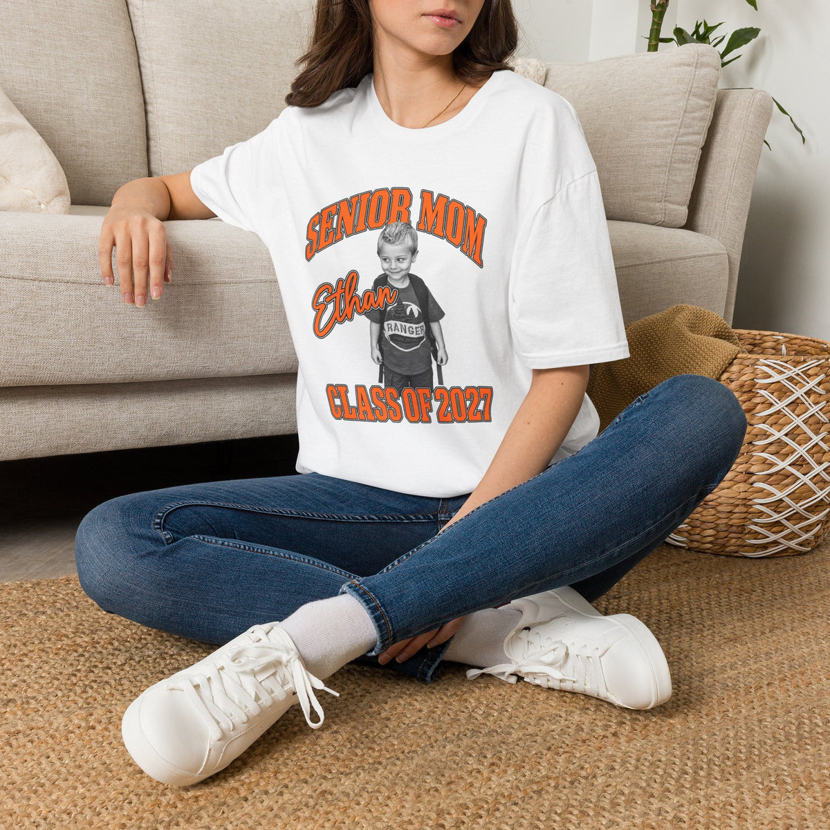 Senior Mom Custom Photo T-Shirt — Class of 2027 Personalized Tee