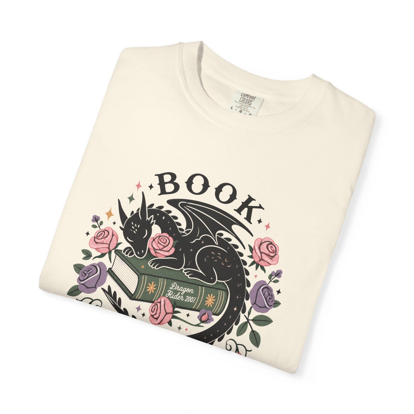 Book Dragon T-Shirt — Floral Reading Dragon Graphic Tee