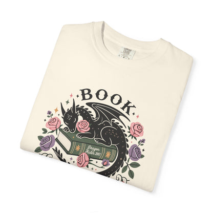 Book Dragon T-Shirt — Floral Reading Dragon Graphic Tee