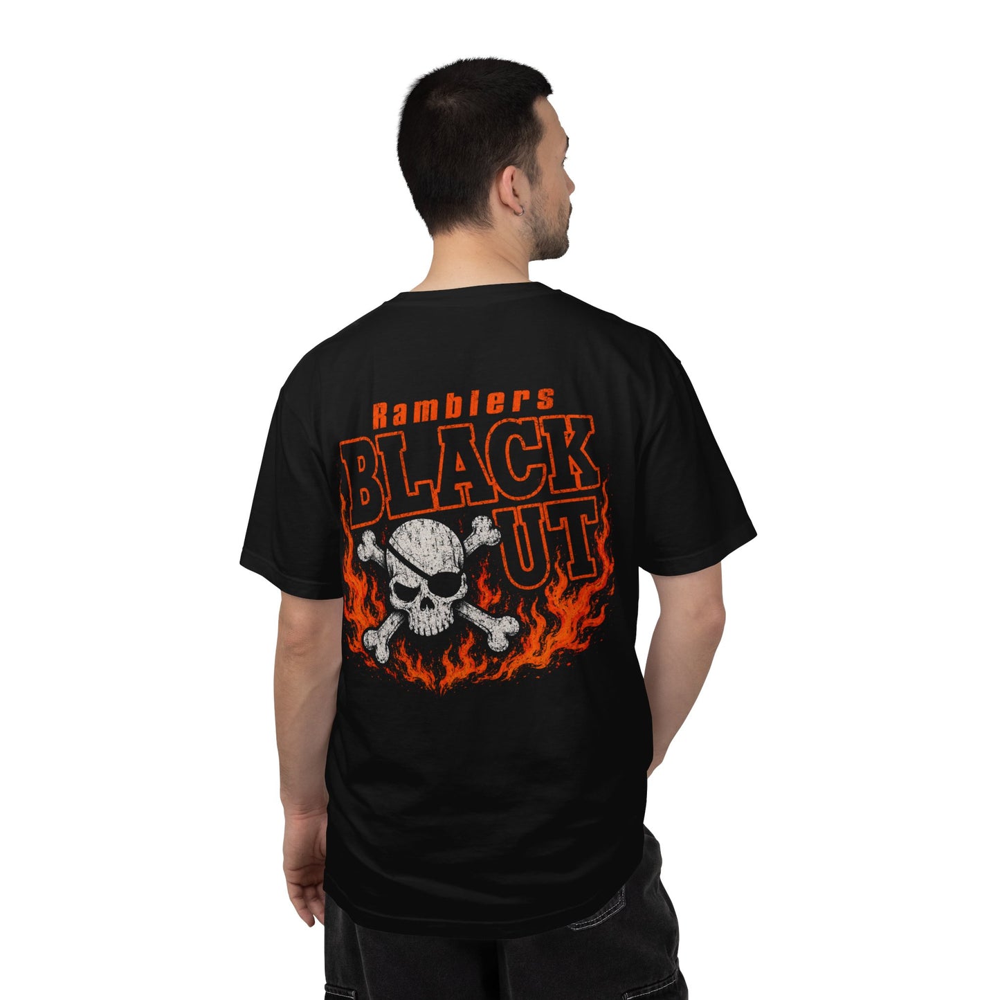Ramblers Blackout Skull T-Shirt — Flaming Skull Band Tee