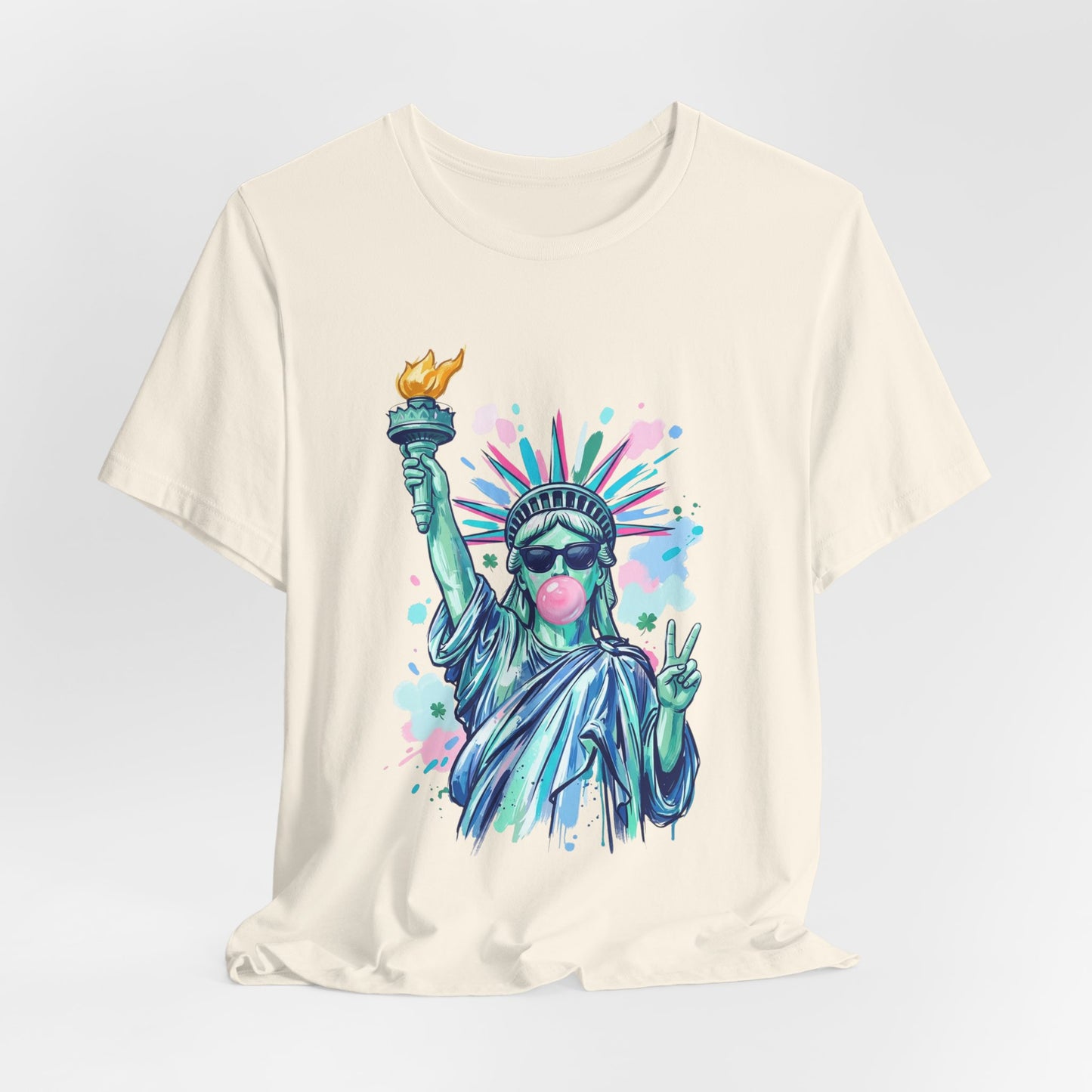 Statue of Liberty Bubblegum Tee — Retro Patriotic Graphic T-Shirt