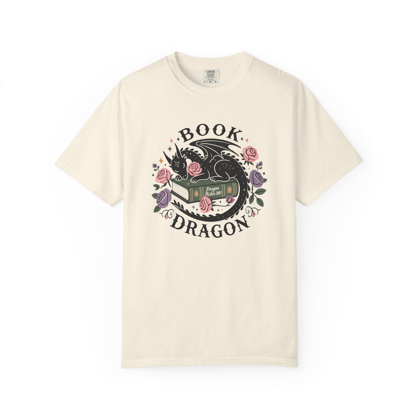 Book Dragon T-Shirt — Floral Reading Dragon Graphic Tee