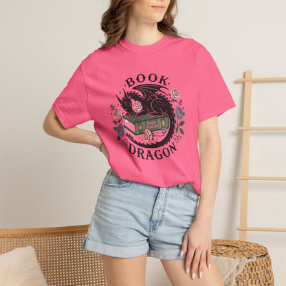 Book Dragon T-Shirt — Floral Reading Dragon Graphic Tee