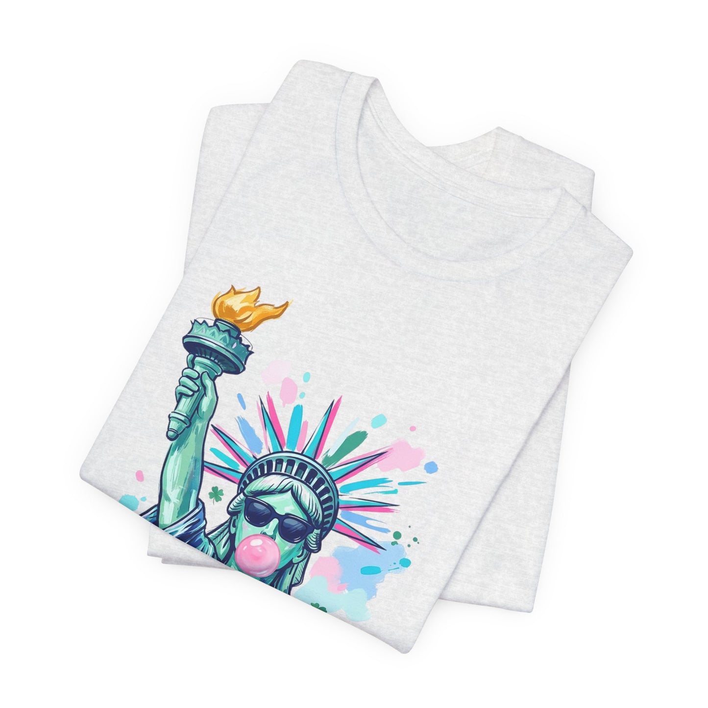 Statue of Liberty Bubblegum Tee — Retro Patriotic Graphic T-Shirt