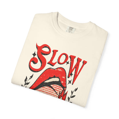 Slow Burn Graphic T-Shirt — Red Lips Retro Rock Tee