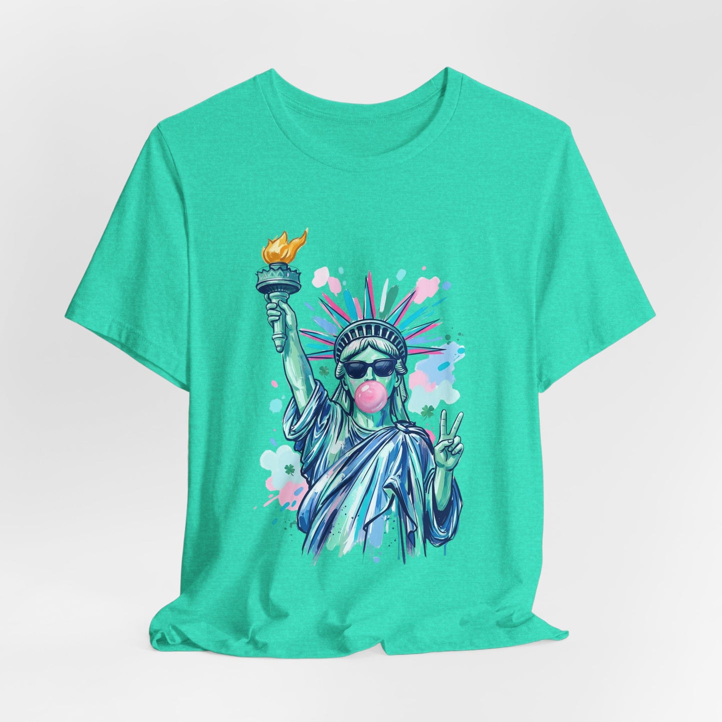 Statue of Liberty Bubblegum Tee — Retro Patriotic Graphic T-Shirt