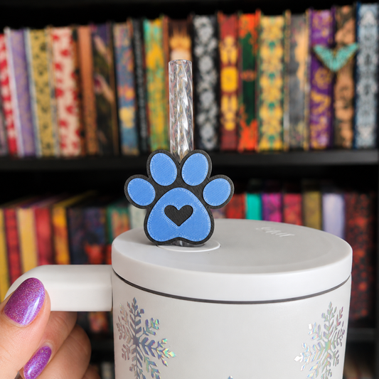 3D Printed Dog Heart Paw Straw Topper