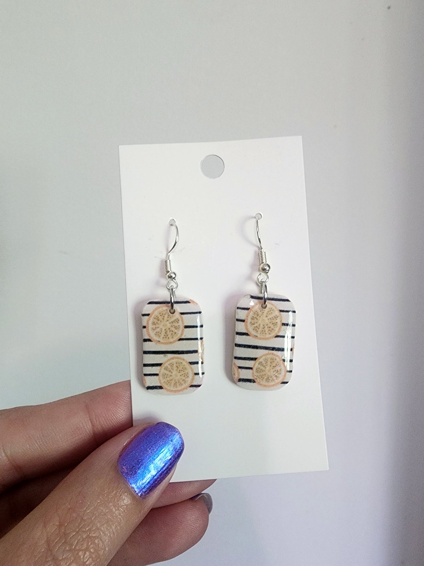 Lemon Stripe Polymer Clay Earrings with Silver Fish Hooks